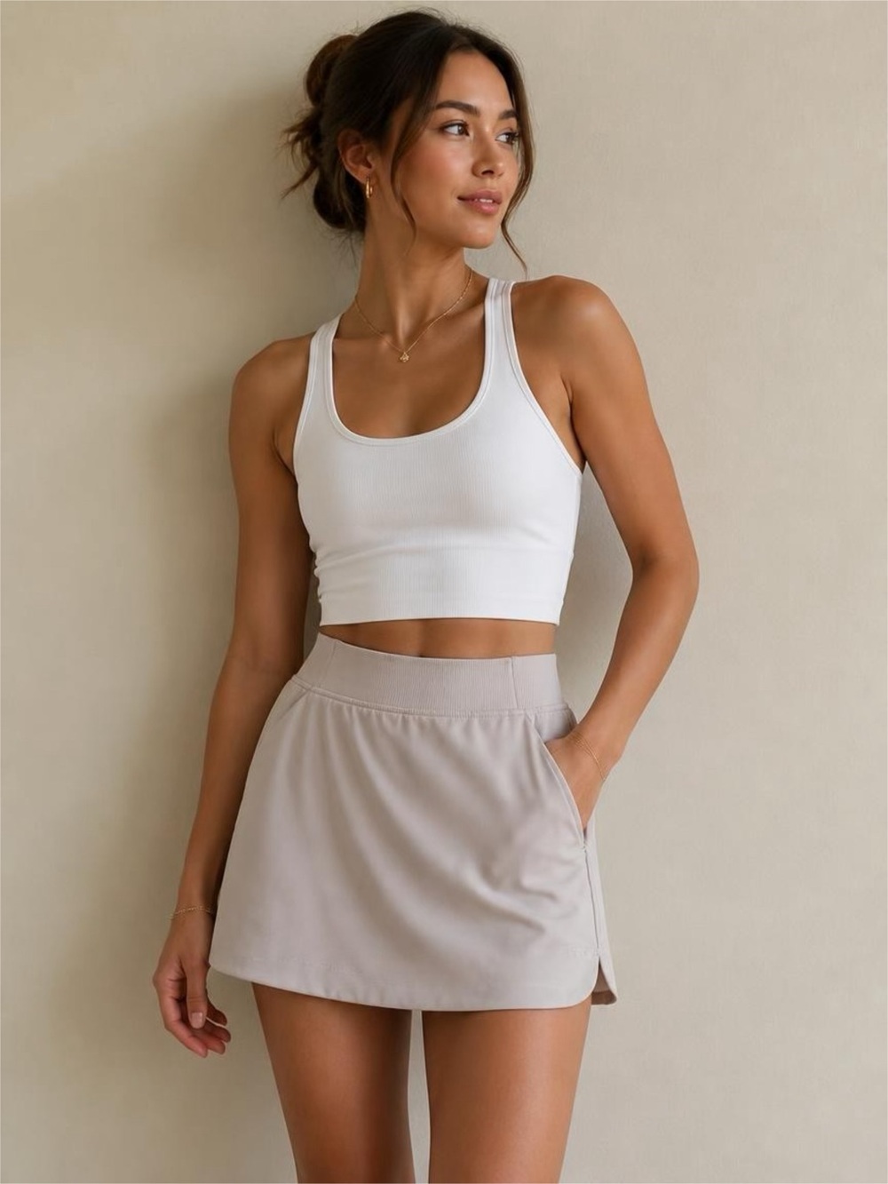 Light Tan, stone white, Active Skort with Built-In Shorts